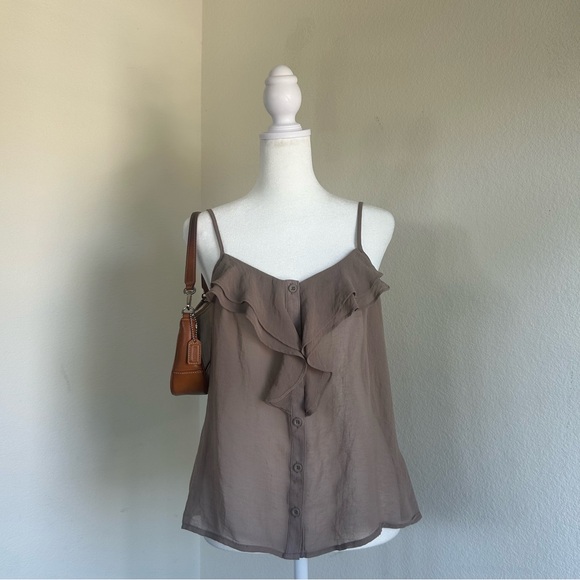 Brown Button Up Ruffle Cami - Picture 1 of 16